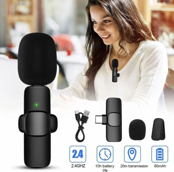 Wireless MIC K8 MICROPHONE Vlogging Mic with Microphone Accessories Video for Type C Android, IOS Lightining & 3.5mm Jack - Image 2