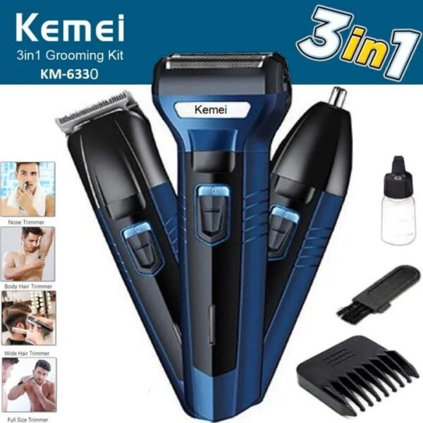 kemei 3 In 1 Professional Hair Trimmer Nose Beard Trimmer Safe Face Care Hair Cutting Machine Rechargable Hair Clipper - Image 2