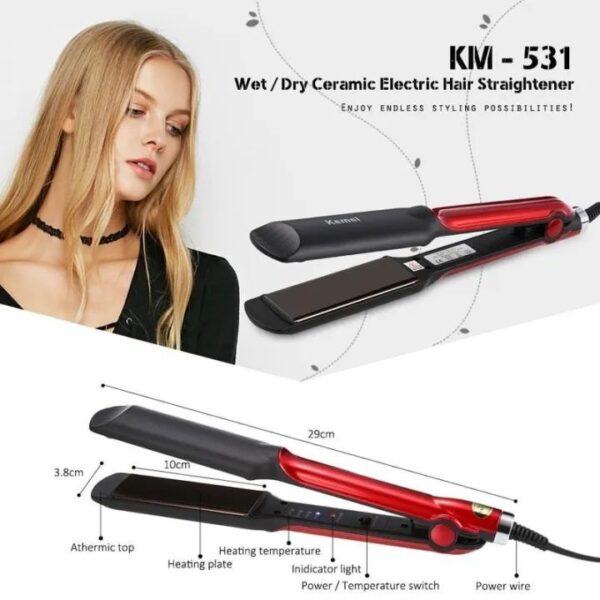 Kemei Km-531 Professional Hair Straightner with Temperature Control ionic plate hair straight - Image 2