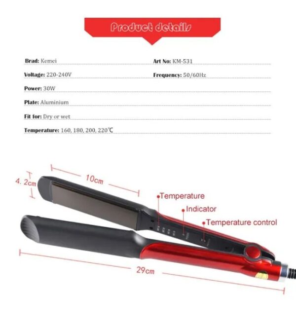 Kemei Km-531 Professional Hair Straightner with Temperature Control ionic plate hair straight - Image 3