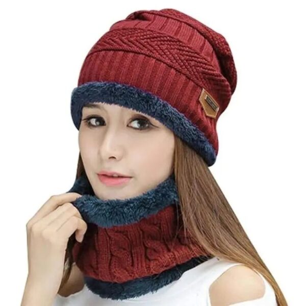 2pc Winter Cap Beanie Hat Cap Neck Warmer Scarf Set Fleece Lined Skull Cap and Scarf Unisex Hat & Scarf Set Stylish Knit Skull Cap for Men Women - Image 4