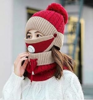 3peace Hat With Neck Warmer And Mouth Mask Thick Warm Winter Cap Scarf Face Cover Set For Ladies - Image 3