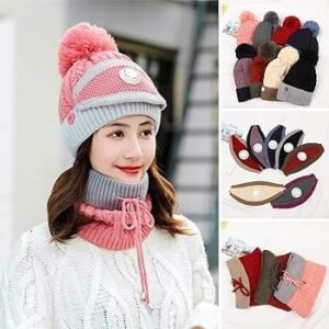 3peace Hat With Neck Warmer And Mouth Mask Thick Warm Winter Cap Scarf Face Cover Set For Ladies - Image 4